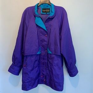 Vintage 80s Oversized Purple Teal Windbreaker Rain Jacket
